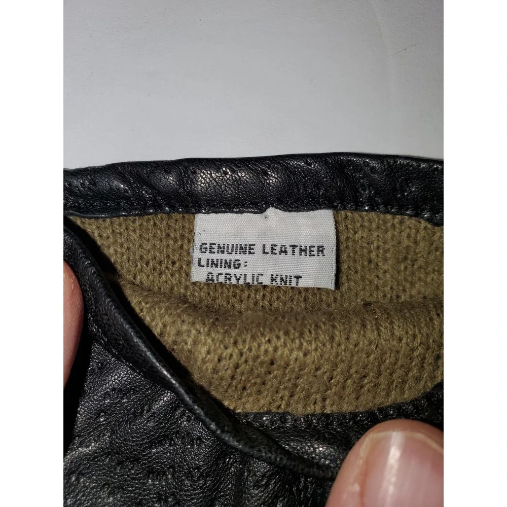 LADIES BLACK LEATHER WINTER GLOVES ACRYLIC KNIT LINING SIZE MEDIUM‎ CLEAN